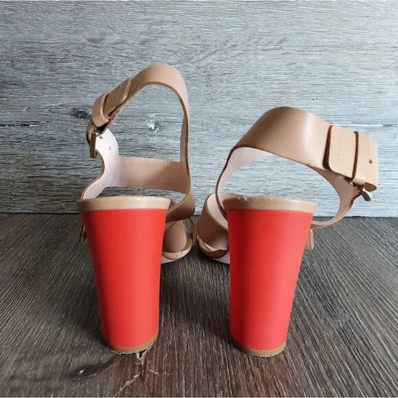 Kate Spade Ibarra Block Heel Buckle Sandals Camel Red 4 Inch Heel Women’s 9 B
