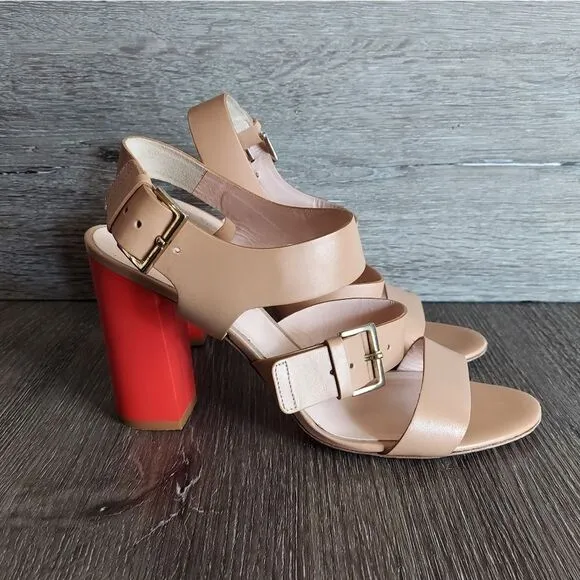 Kate Spade Ibarra Block Heel Buckle Sandals Camel Red 4 Inch Heel Women’s 9 B