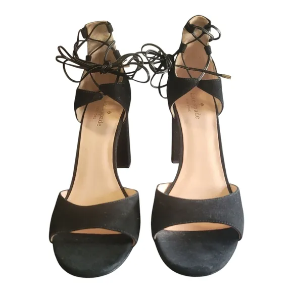 Kate Spade New York Oasis Lace Up High Heel Sandals - 10M - Black Suede - NWOT