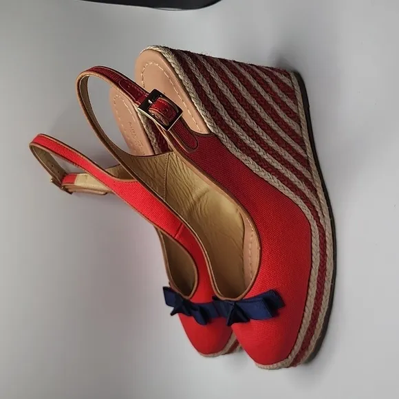 kate spade New York Red &amp; Blue Bow Platform Wedge Espadrille Heels Size 10