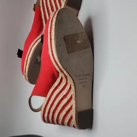 kate spade New York Red &amp; Blue Bow Platform Wedge Espadrille Heels Size 10