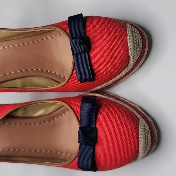 kate spade New York Red &amp; Blue Bow Platform Wedge Espadrille Heels Size 10