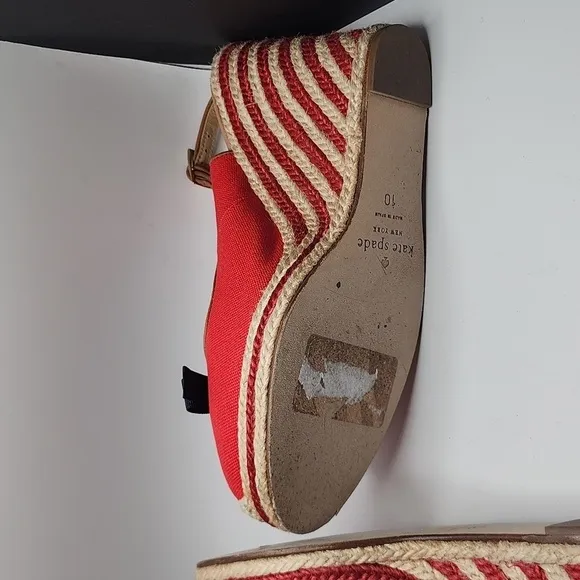 kate spade New York Red &amp; Blue Bow Platform Wedge Espadrille Heels Size 10