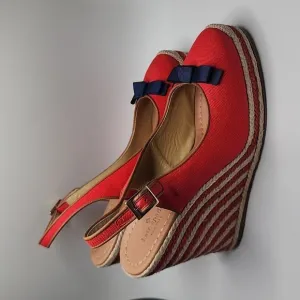 kate spade New York Red &amp; Blue Bow Platform Wedge Espadrille Heels Size 10