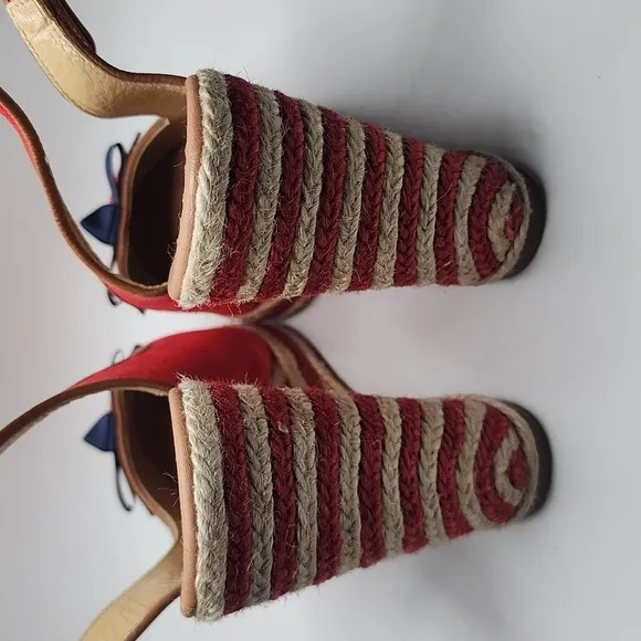 kate spade New York Red &amp; Blue Bow Platform Wedge Espadrille Heels Size 10