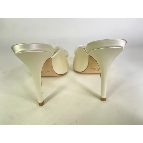 Kate Spade New York Sheela Pumps Open Back Satin Lux Ivory Bow K0348 Size 7.5