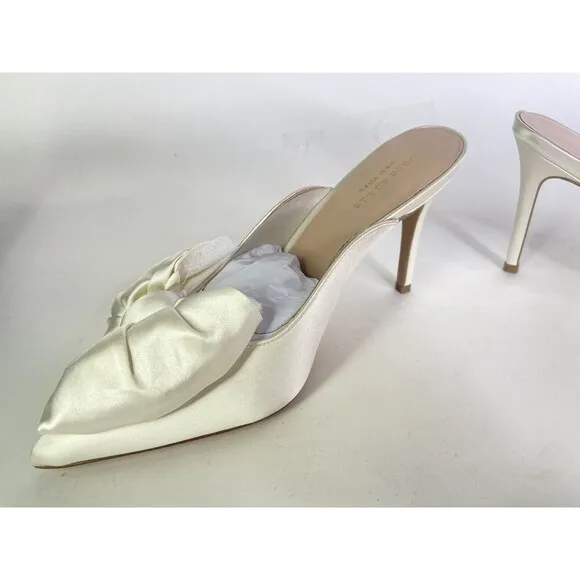 Kate Spade New York Sheela Pumps Open Back Satin Lux Ivory Bow K0348 Size 7.5