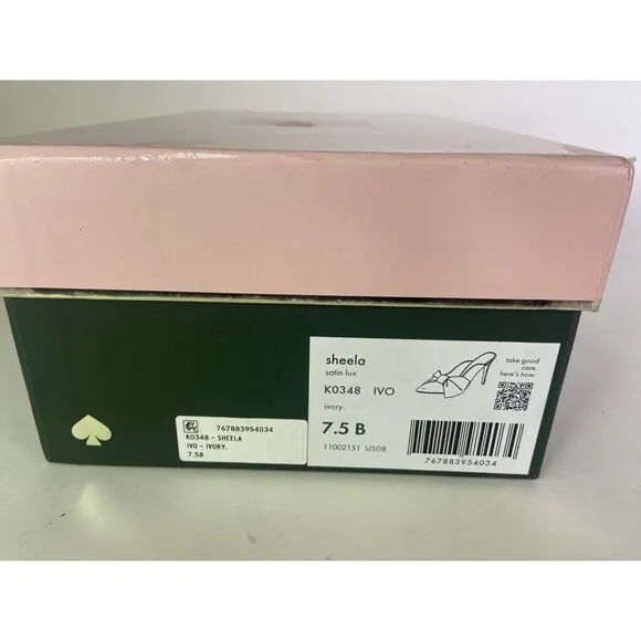 Kate Spade New York Sheela Pumps Open Back Satin Lux Ivory Bow K0348 Size 7.5