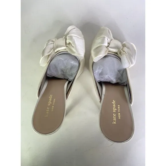 Kate Spade New York Sheela Pumps Open Back Satin Lux Ivory Bow K0348 Size 7.5