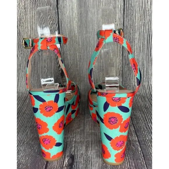 Kate Spade New York Women's Dellie Floral Printed Ankle Strap Wedge Shoes 7.5M