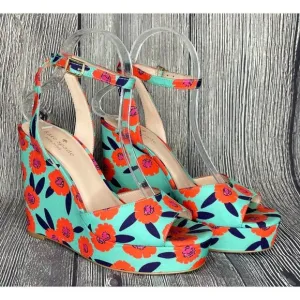Kate Spade New York Women's Dellie Floral Printed Ankle Strap Wedge Shoes 7.5M
