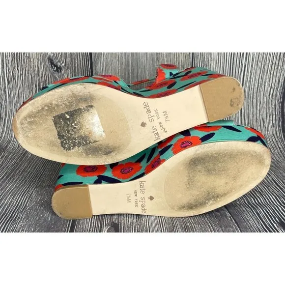 Kate Spade New York Women's Dellie Floral Printed Ankle Strap Wedge Shoes 7.5M