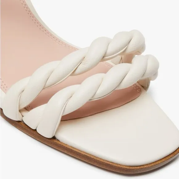 ♠️Kate Spade Nina Twisted Braided Strap Slide Heeled Dress Sandals, Cream NIB
