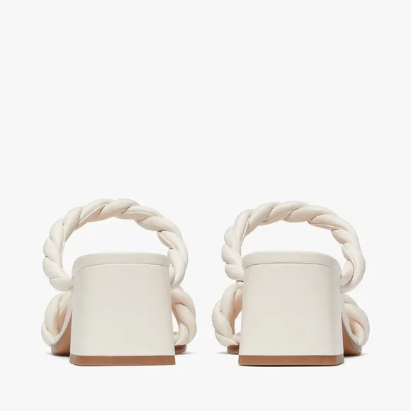 ♠️Kate Spade Nina Twisted Braided Strap Slide Heeled Dress Sandals, Cream NIB