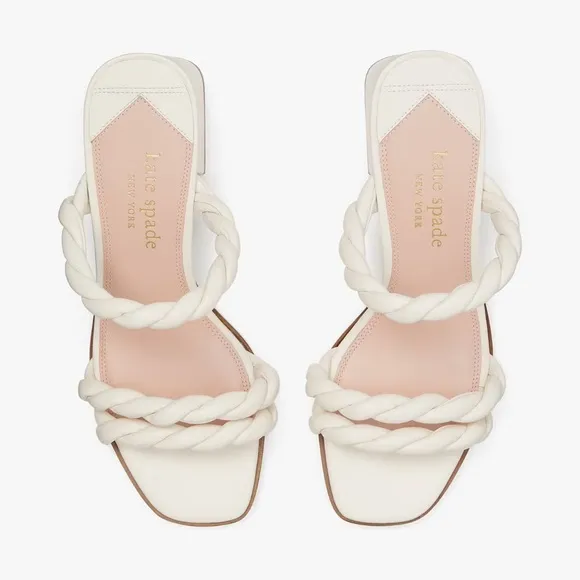 ♠️Kate Spade Nina Twisted Braided Strap Slide Heeled Dress Sandals, Cream NIB