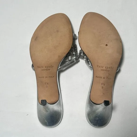 Kate Spade Rhinestone Crystal Mule Sandals Heels Silver Size 8.5 Wedding Party