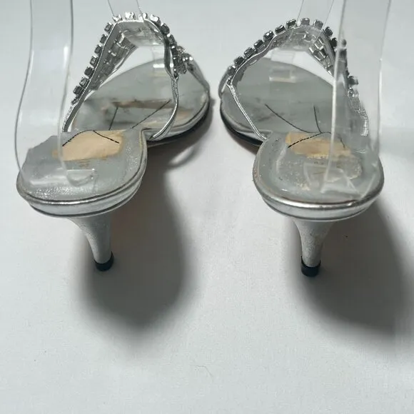 Kate Spade Rhinestone Crystal Mule Sandals Heels Silver Size 8.5 Wedding Party