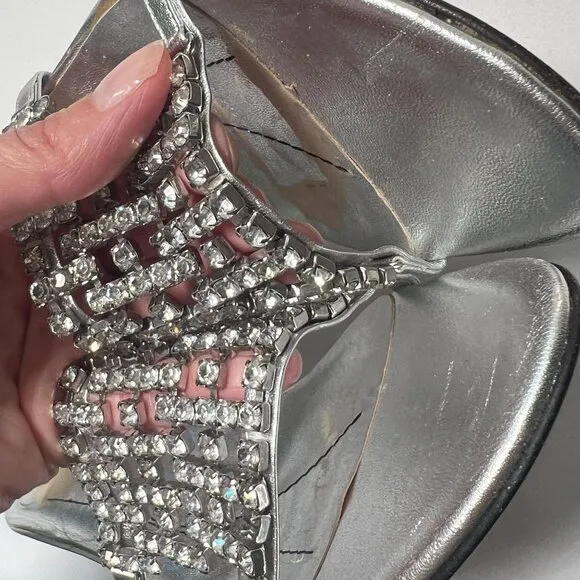 Kate Spade Rhinestone Crystal Mule Sandals Heels Silver Size 8.5 Wedding Party