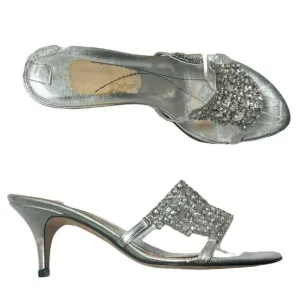 Kate Spade Rhinestone Crystal Mule Sandals Heels Silver Size 8.5 Wedding Party