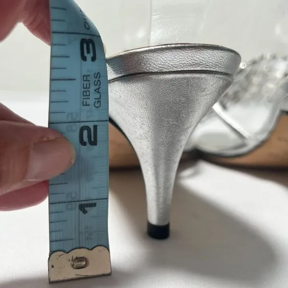 Kate Spade Rhinestone Crystal Mule Sandals Heels Silver Size 8.5 Wedding Party