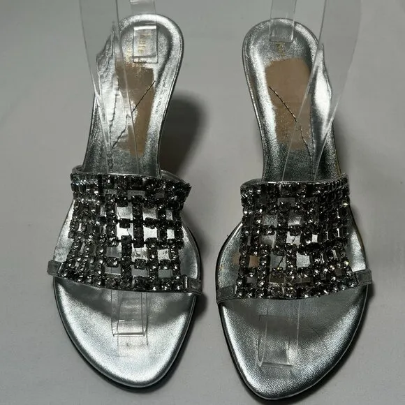 Kate Spade Rhinestone Crystal Mule Sandals Heels Silver Size 8.5 Wedding Party