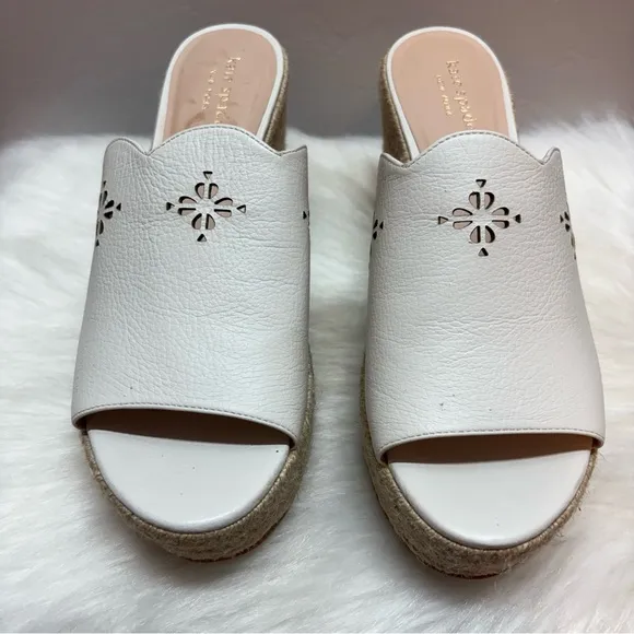 Kate Spade Tenley Espadrille Wedge Leather Sandals White Size 8.5