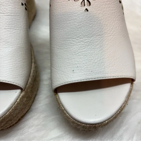 Kate Spade Tenley Espadrille Wedge Leather Sandals White Size 8.5