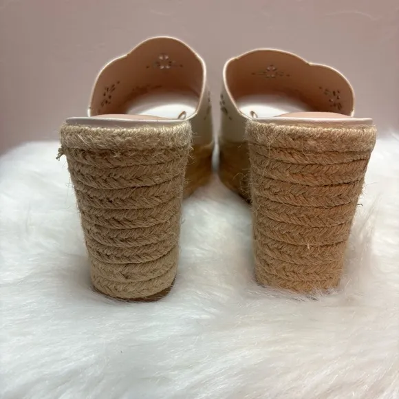 Kate Spade Tenley Espadrille Wedge Leather Sandals White Size 8.5