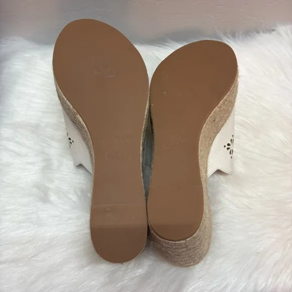 Kate Spade Tenley Espadrille Wedge Leather Sandals White Size 8.5
