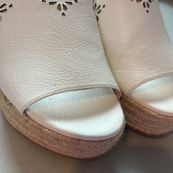 Kate Spade Tenley Espadrille Wedge Leather Sandals White Size 8.5