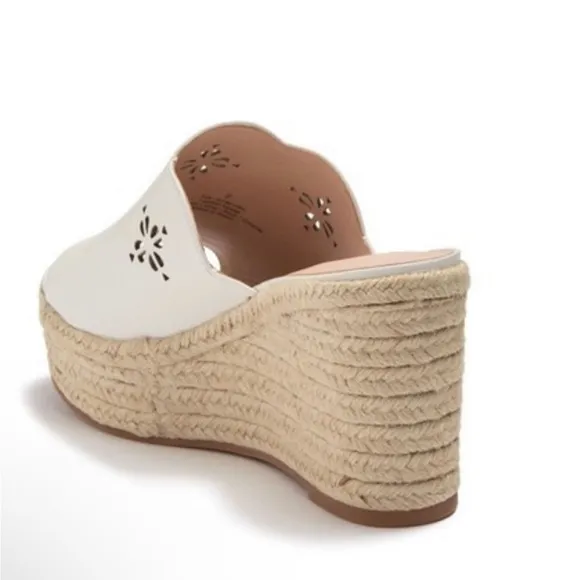 Kate Spade Tenley Espadrille Wedge Leather Sandals White Size 8.5
