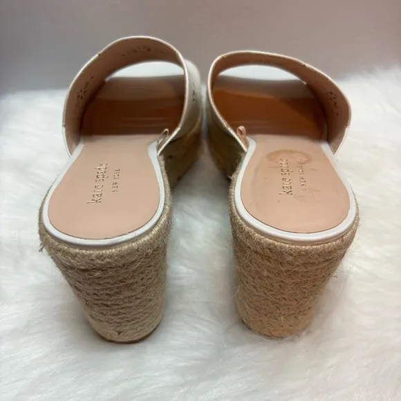 Kate Spade Tenley Espadrille Wedge Leather Sandals White Size 8.5