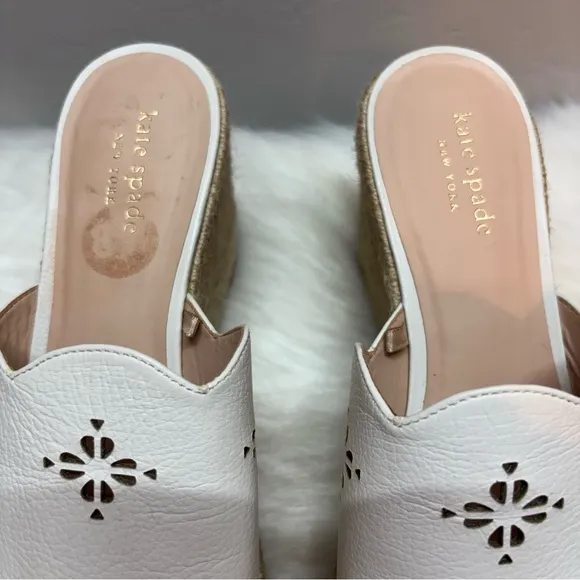 Kate Spade Tenley Espadrille Wedge Leather Sandals White Size 8.5