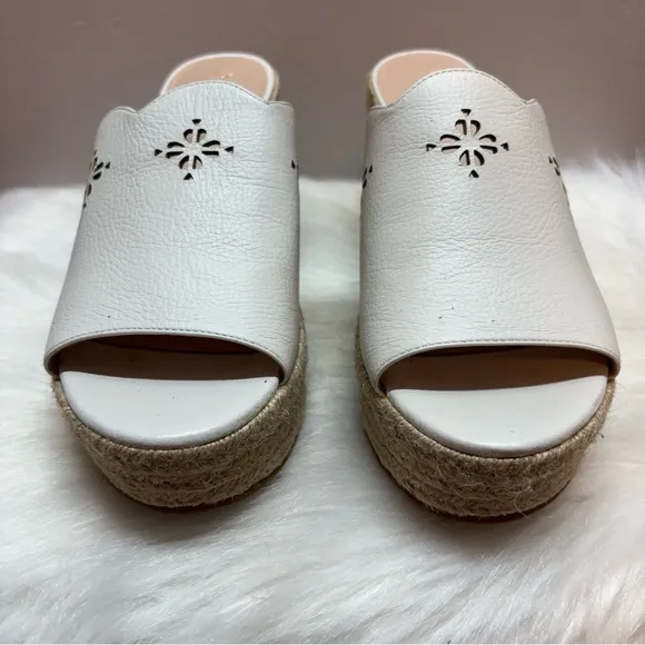 Kate Spade Tenley Espadrille Wedge Leather Sandals White Size 8.5