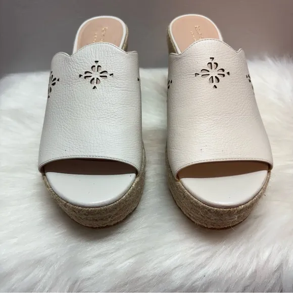 Kate Spade Tenley Espadrille Wedge Leather Sandals White Size 8.5