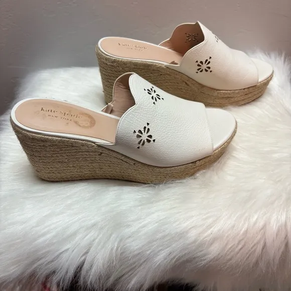 Kate Spade Tenley Espadrille Wedge Leather Sandals White Size 8.5