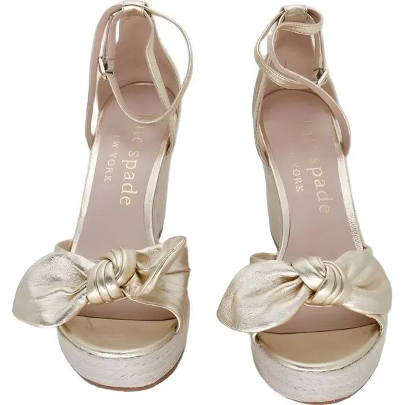 Kate Spade Tianna Gold Wedge Sandals Women's Size 9M