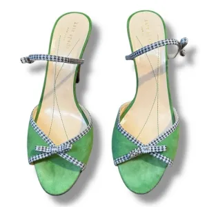 Kate Spade ✘ Vintage Green Suede Heels Houndstooth Bow Sandals Accent Italy, 9B