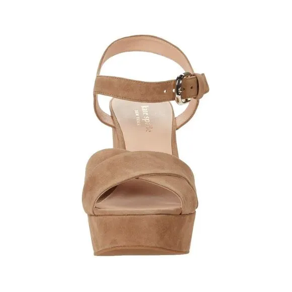 Kate Spade Women Block Heel Ankle Strap Sandals Grace Size US 9.5B Almond Suede