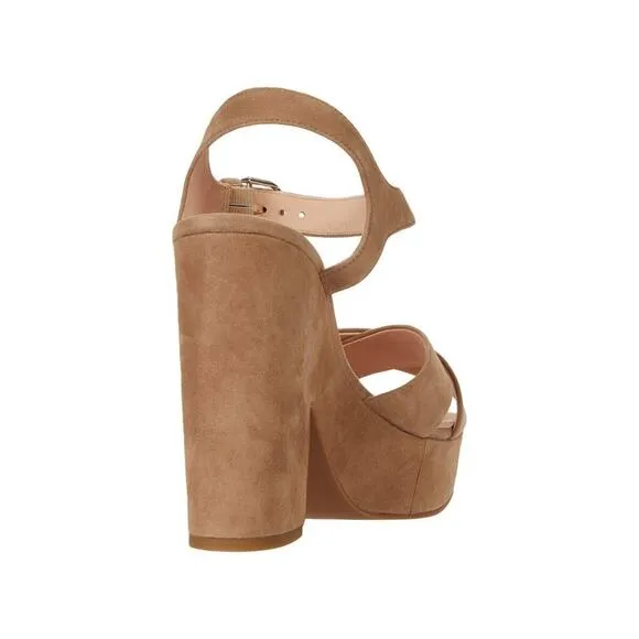 Kate Spade Women Block Heel Ankle Strap Sandals Grace Size US 9.5B Almond Suede