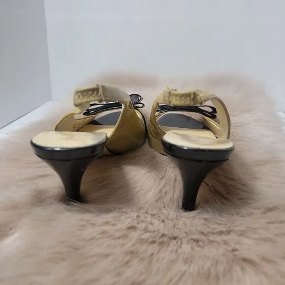 Kate Spade Tan &amp; Black Bow Slingbacks Heel Shoes  Size 6.5