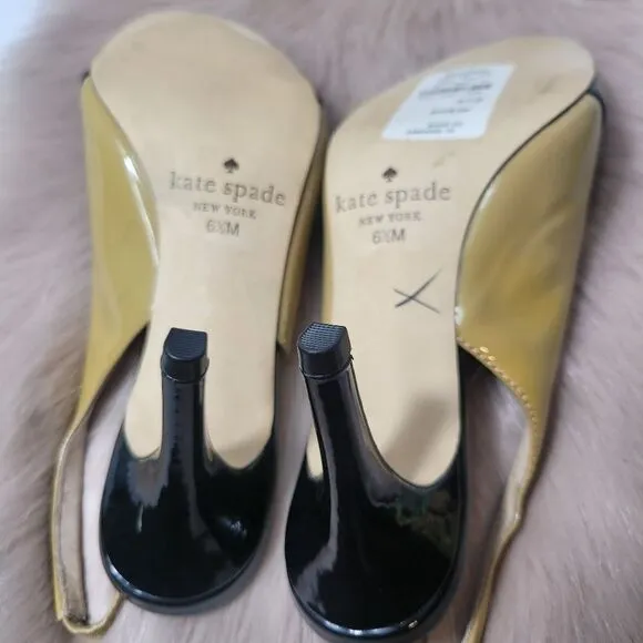 Kate Spade Tan &amp; Black Bow Slingbacks Heel Shoes  Size 6.5