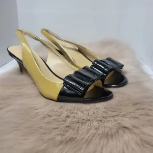 Kate Spade Tan &amp; Black Bow Slingbacks Heel Shoes  Size 6.5