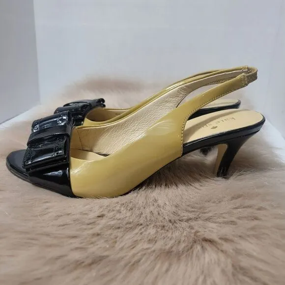 Kate Spade Tan &amp; Black Bow Slingbacks Heel Shoes  Size 6.5