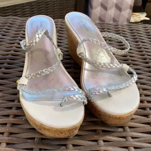 Kate Spade New York Silver Braided Strap Wedge SZ 9.5