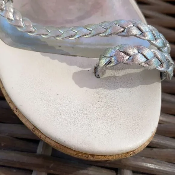 Kate Spade New York Silver Braided Strap Wedge SZ 9.5