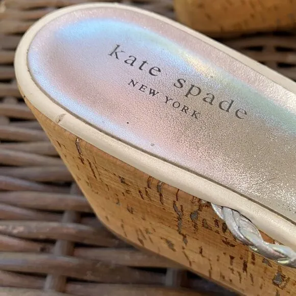Kate Spade New York Silver Braided Strap Wedge SZ 9.5