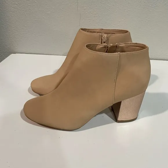 KATIE PERRY The Cora tan ankle boots rose gold chunky heel size 6.5