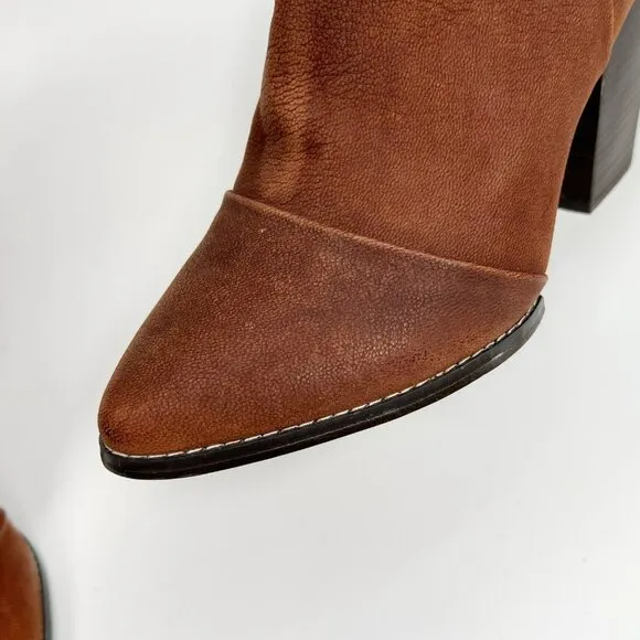 KELSI DAGGER Brown Leather Ankle Boots With Back Zipper &amp; Block Heel 10