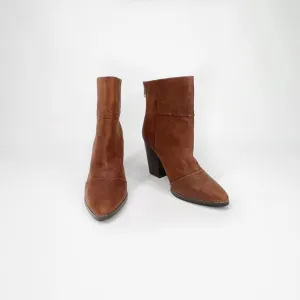 KELSI DAGGER Brown Leather Ankle Boots With Back Zipper &amp; Block Heel 10